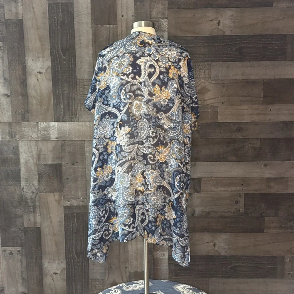 NWT! Blue floral paisley Kimono OS sparkly rhinestones dark feminine resortwear